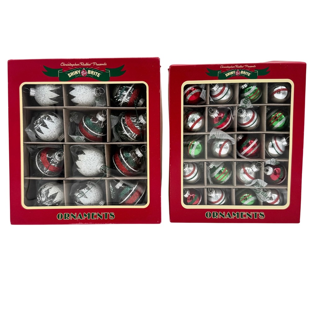 Christopher Radko Shiny Brite 2023 Glass Christmas Ornaments 32 Pc Red Green